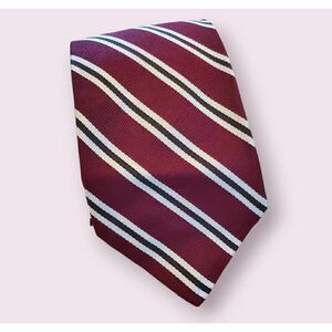 Brooks Brothers Makers Burgundy, Green & Silver Striped Necktie Tie Preppy | Ivy
